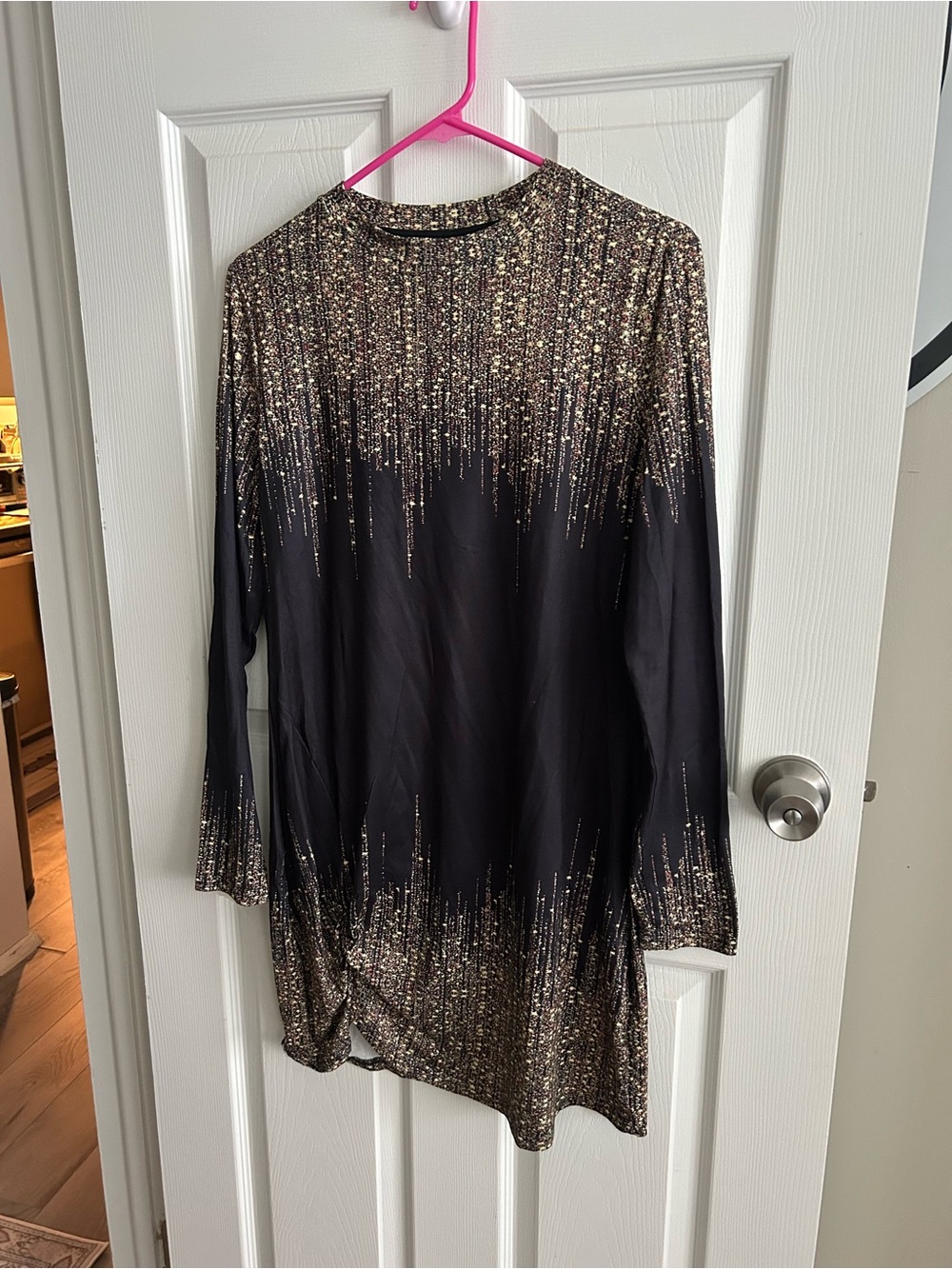 SHEIN Black Tunic with Multicolor Metallic Drip Print